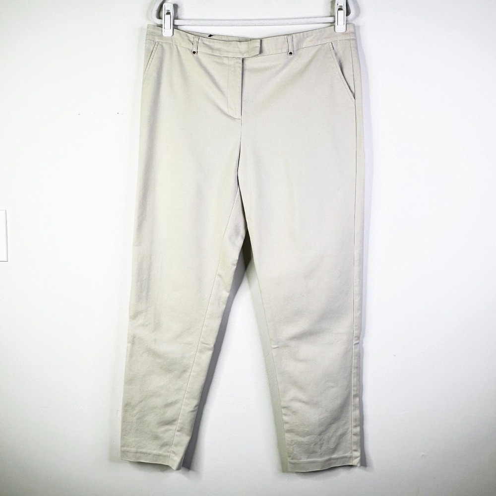 Jones New York Signature Pant Women 14 Beige Ella Ankle Straight Leg Cotton